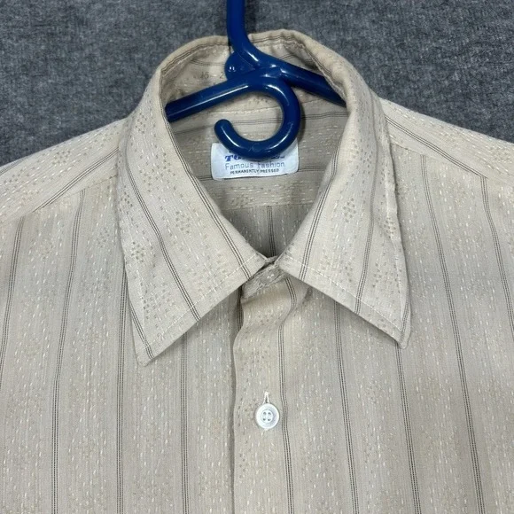 VTG Manhattan Torque Shirt Mens M 15-32 Beige Geometric Stripe 60s 70s Button up - Picture 1 of 8
